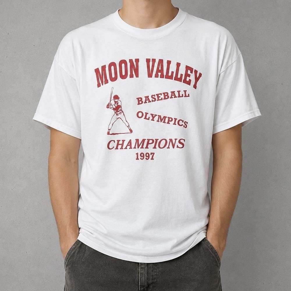 Vintage 90s ONEITA Moon Valley Baseball T Shirt - Men's XL - White - Picture 1 of 8